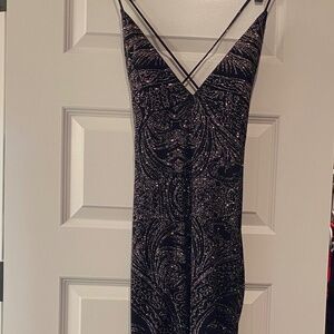 Black and Gold Long Sparkly Maxi Dress with Open Back Size M